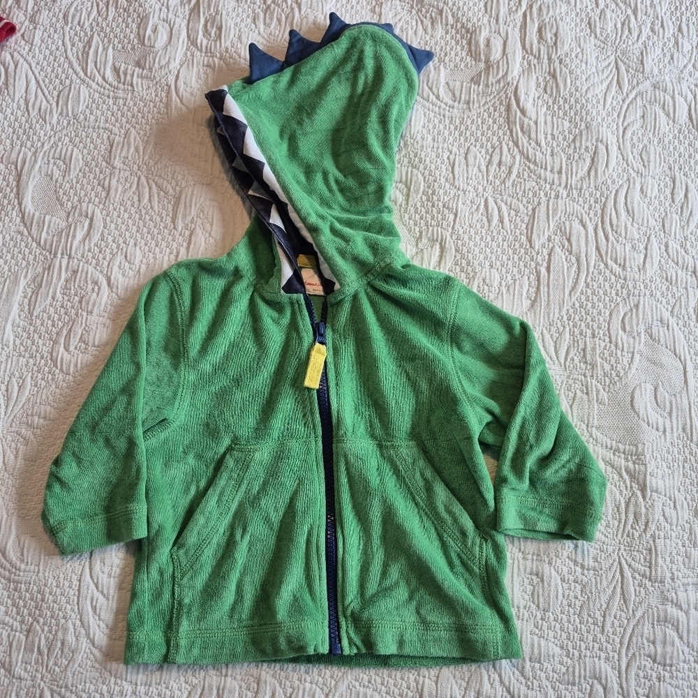 Hanna Andersson girls 80 or 18-24 months green terry dinosaur full zipper